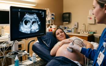 Pregnant woman having an ultrasound.
