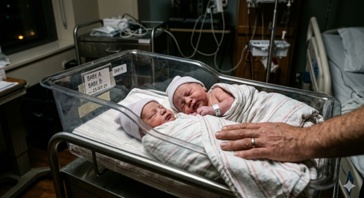 Newborn twins at the hospital