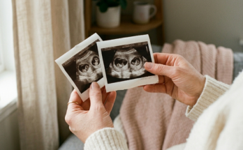 Woman holding two ultra sound photos